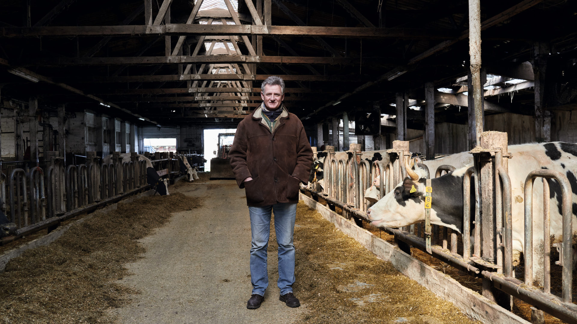 Ökodorf Brodowin-Chef Ludolf von Maltzan steht in einem Kuhstall seines Betriebs